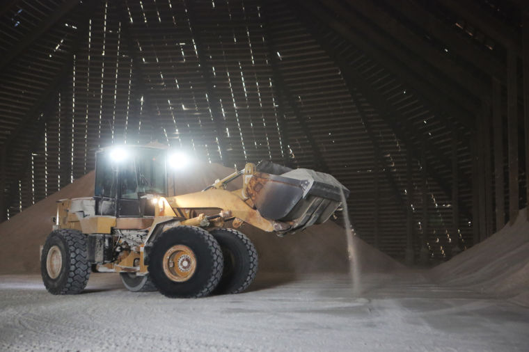 Front-end loader at night